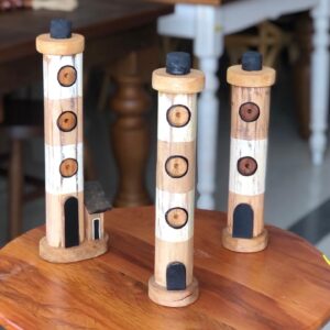 Trio de Faróis Decorativos em Madeira