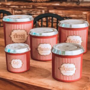 Conjunto de 5 potes de mantimentos em alumínio