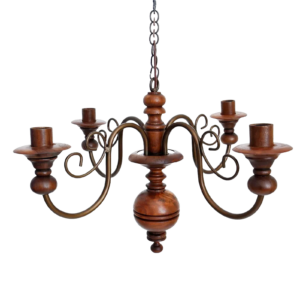 Lustre Rústico de Madeira Torneada com Ferro Artesanal - 4 Lâmpadas