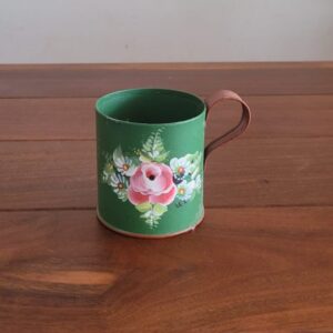Caneca Decorativa de Metal Pintada à Mão - Verde Escuro