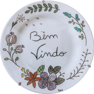 Prato Decorativo Bem-Vindo Floral