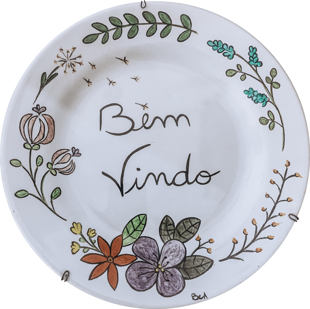 Prato Decorativo Bem-Vindo Floral