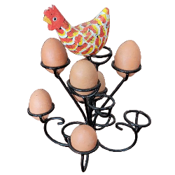 Suporte de Ovos em Metal com Galinha Decorativa